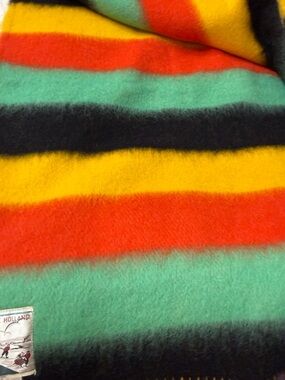 Classic Striped Woollen Throw Blanket - Yellow, Red, Mint & Black